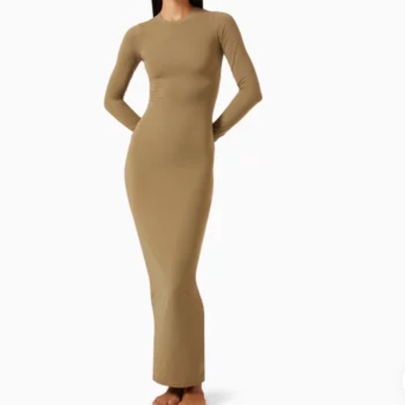 SKIMS Dresses & Skirts - SKIMS | Fits Everybody | khaki | long sleeve | crewneck modal blend | XS | dress